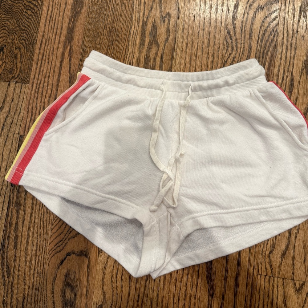 White / Rainbow Stripe Lounge Shorts